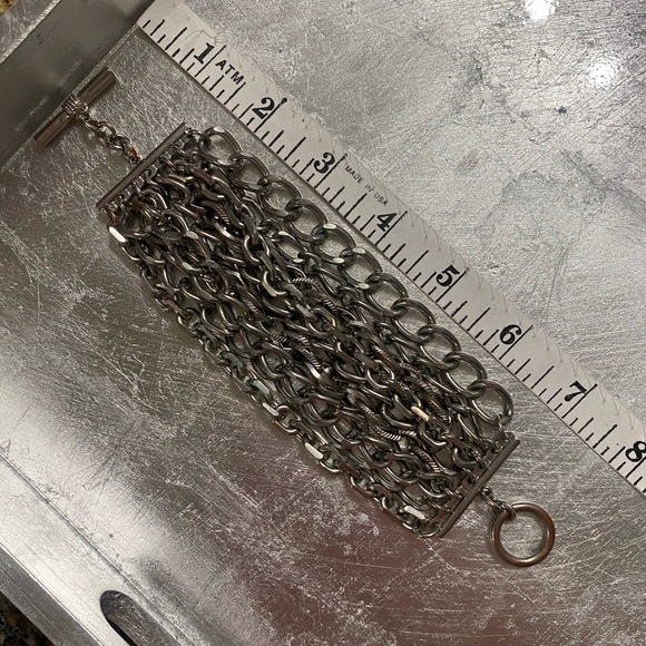 Silver Chain Cuff Bracelet with Toggle Closure - Picture 7 of 7